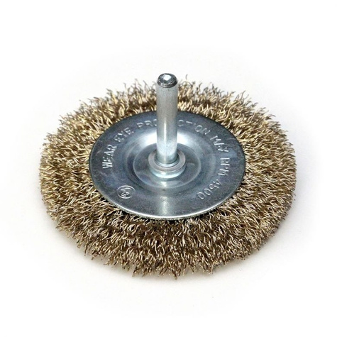 Szczotka druciana tarczowa mosiądzowana 63mm z trzpieniem