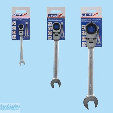 DEDRA Klucz płasko-oczkowy 10 mm CrV z grzechotką (72 zęby) i przegubem 14GP44