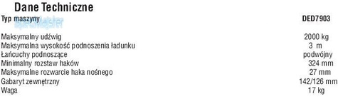 DEDRA Wciągnik łańcuchowy DED7903 udźwig 2000kg