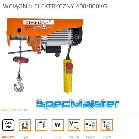 DEDRA Wciągnik elektryczny 400/800kg A045120