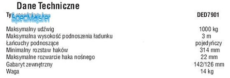 DEDRA wciągarka łańcuchowa DED7901 udźwig 1000kg