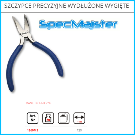 Szczypce precyzyjne wydłużone wygięte 130 mm