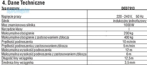 DEDRA wciągarka elektryczna DED7913