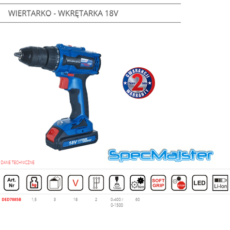 DEDRA Wiertarko - wkrętarka 18V DED7885B
