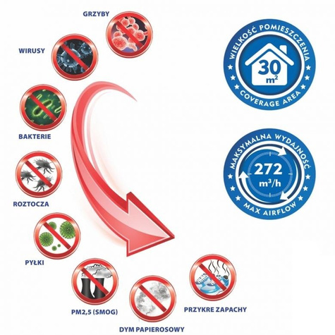 Oczyszczacz powietrza 55W, 30m2