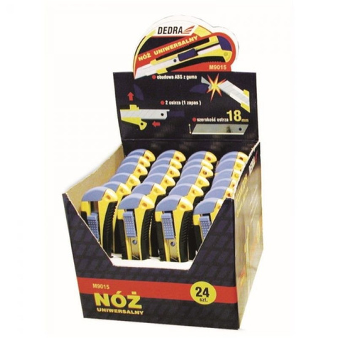 Dedra Nóż 18 mm zatrzask w kolorowym pudełku ekspozycyjnym 24szt. M9015P