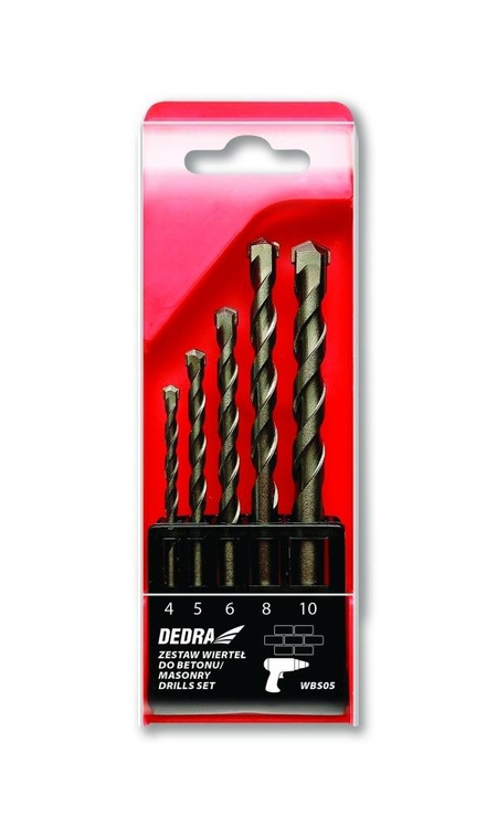Zestaw 5szt wierteł do betonu, 4,5,6,8,10mm
