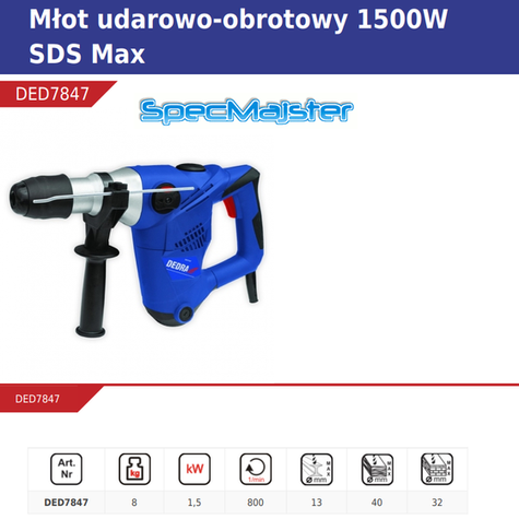 DEDRA Młot udarowo-obrotowy 1500W SDS Max DED7847