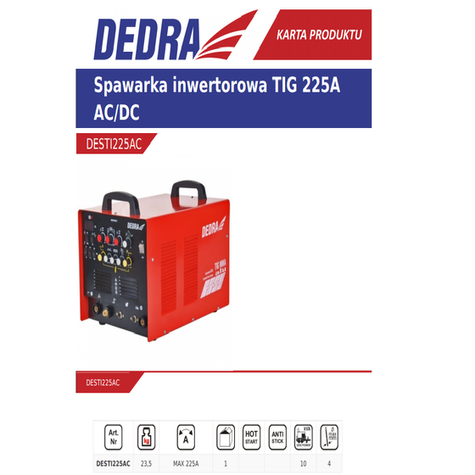 DEDRA Spawarka inwertorowa TIG 225A AC/DC