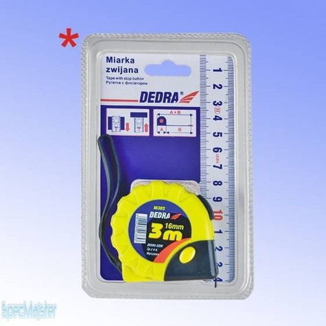 Dedra Miarka zwijana 3 m / 16 mm 2 X STOP-blokada, zaczep, smycz II klasa dokładności wg. EU M385