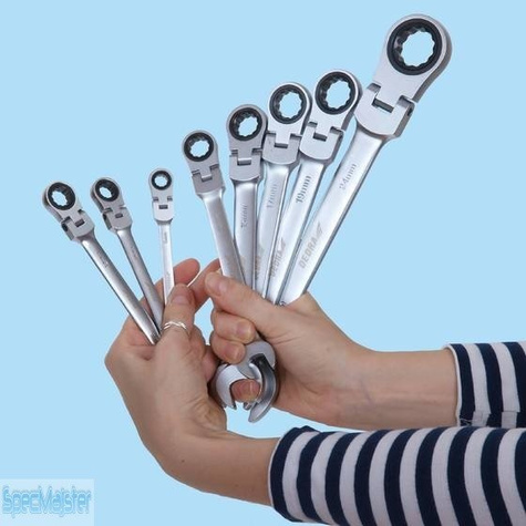 DEDRA Klucz płasko-oczkowy 15 mm CrV z grzechotką (72 zęby) i przegubem 14GP49